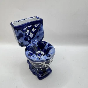 Mexican Blue Toilet Ashtray Pottery Vintage - Picture 1 of 16