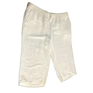100% Linen White Elastic Waist Coldwater Cropped Pants Women's Size XL/16 - Picture 1 of 9