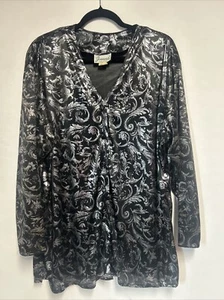 Camisa De Colección Joanna Negra Y Plateada Abotonada Manga Larga Grande Vacaciones - Imagen 1 de 8