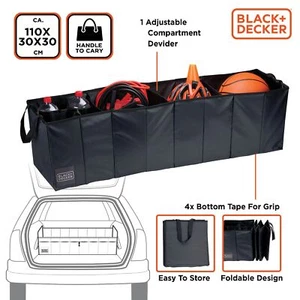 Black+Decker Car Boot Organiser Collapsible Foldable Storage Trunk 5 Compartment - Picture 1 of 7