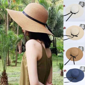 Straw Brim Sun Cap Foldable Beach Wide Hat Summer Big Hat Women Floppy Gifts - Picture 1 of 19