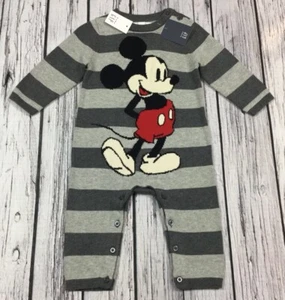 Baby Gap Boys 0-3 Months Mickey Mouse Gray Sweater Romper. Nwt - Picture 1 of 4