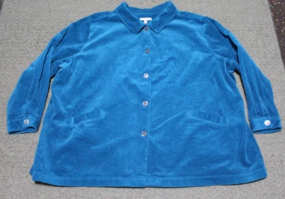 NUEVO SIN ETIQUETAS Mujer Dentro Azul Pana Camisa Chaqueta Plisada Espalda Para Mujer 4X 34/36 Foto 1 de 4