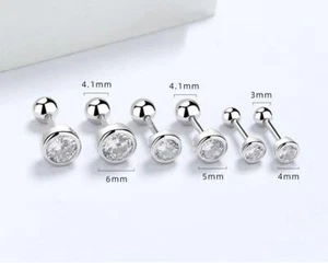 Set of 3 Sterling Silver Clear Round CZ Screw Back Ball Stud Earrings Minimal - Picture 1 of 6