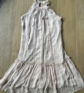 Sundance Blush Halter Midi Dress Lace Embroidered Lined Boho Crochet M Gauzy - Picture 1 of 9
