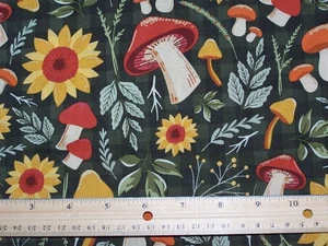 Fall Mushrooms fabric 9"x21" Cotton Fabric, Cotton Fabric scrap - Picture 1 of 2