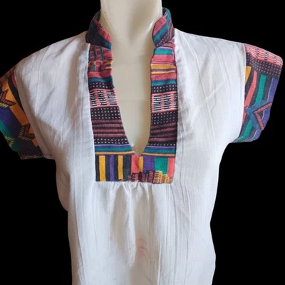 Blusa campesina pequeña vintage para mujer años 70 hippy guatemalteca algodón angustia Foto 1 de 4