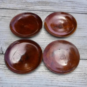 Set of 4 Koa Wood Hawaiian Plates Shallow Bows Knots & Curls 4.25" Diameter - Picture 1 of 9
