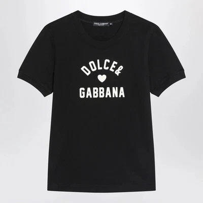 Dolce & Gabbana Black Cotton Logo T-Shirt with Ribbed Crew Neck & Short Sleeves - Image 1 of 2