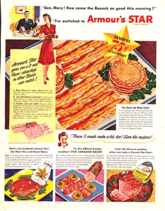 Armour's Star Bacon Ham 75th Anniversary Extra Flavor Vintage Print Ad 1946 - Bild 1 von 4