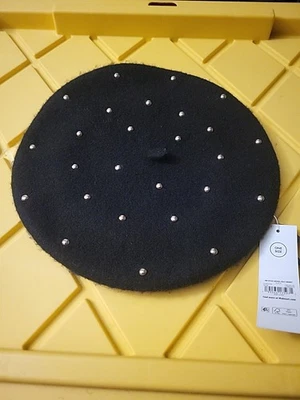 Без границ берет шерстяная смесь черный гвоздики акценты женщин французской моды один размер - Изображение 1 из 3