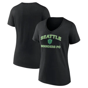 Women's Black Seattle Sounders FC Heart and Soul V-Neck T-Shirt - Picture 1 of 3