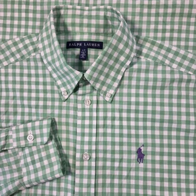 Camisa Ralph Lauren Mujer L Verde Blanco Cuadros Guinga Púrpura Poni Abotonada Foto 1 de 4