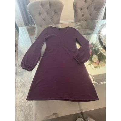 Tahari Arthur S. Levine Purple Sweater Dress V Neck Long Balloon Sleeves Knit - Image 1 of 4