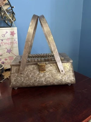 Cartera de mano Rialto NY Lucite Box en color tostado años 50 Foto 1 de 4