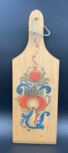 Vintage Rosemaling Holz Wanddekor 13,5" Plakette norwegische Blumen Volkskunst bemalt - Bild 1 von 7