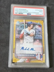 PSA 9 2025 Bowman Chrome Malcolm Moore 1st Bowman Gold Shimmer Auto /50 #CPA-MMO - Picture 1 of 2