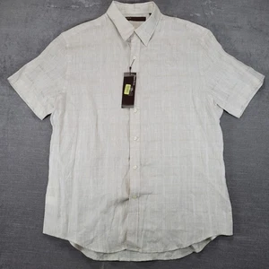 Perry Ellis Mens XL Beige Linen Cotton Blend Short Sleeve Button Up Shirt New - Picture 1 of 11