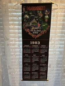 Vintage 1983 Scroll Felt Calendar Hawaii The Aloha State 33” Long EUC - Picture 1 of 4