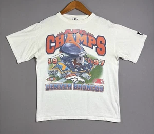 Vintage 90s 1997 Denver Broncos AFC Champs Starter Tag Sz XL 18-20 Distress NFL - Picture 1 of 24
