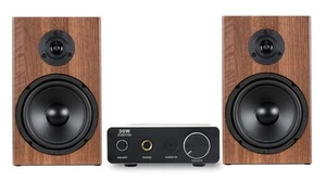 Design Mini Stereo Anlage HiFi Lautsprecher Kompakt Alu Verstärker Set 80W braun - Bild 1 von 8