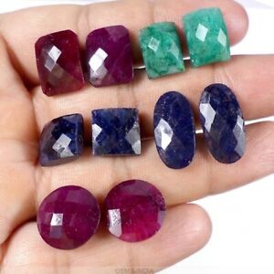 113.5 Cts/10 Pcs Natural Multi Color/Gems Ruby/Emerald/Sapphire Checker Cut Gems