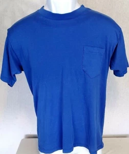 Vtg 80s Ames Plain Blue Pocket T-Shirt Lg Single Stitch, Thin, 50/50 Made In USA - Picture 1 of 6