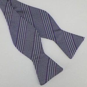 BROOKS BROTHERS Mens Gray Navy Purple PLAID Woven Silk Bow Tie NWT - Picture 1 of 2
