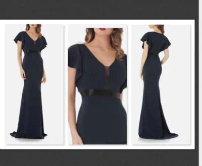NEW $480 Carmen Marc Valvo‎ Draped & Beaded Gown in Midnight Blue  Size 10 Foto 1 de 4