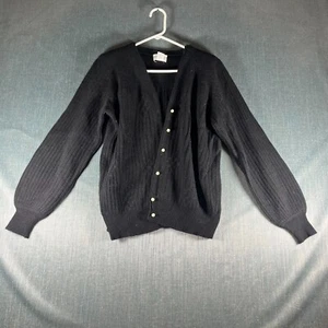 Victoria Jones Womens Cardigan Sweater Size M Knitted Balloon Long Sleeve Black - Picture 1 of 11