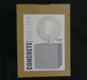 New Modern Gray Ivory Concrete Grid Base Table Lamp With Large Round Edison Bulb - Picture 1 of 8
