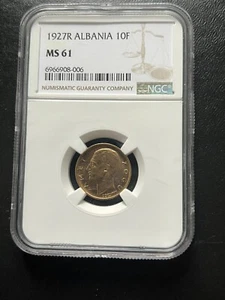 Coin Gold Albania 10 Franga Ari 1927 Nice Rare MS61 NGC ! 6000 Mintage - Picture 1 of 2