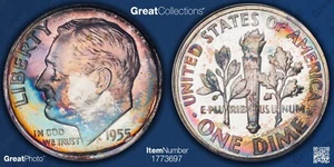 1955 TONED Roosevelt Dime Proof NGC PF 67 CAMEO PR67CAM Toning Coin 10C - Picture 1 of 3