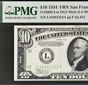 1934 $10 Federal Reserve Note PMG 64EPQ - Rare San Francisco Mule! Fr 2005-Lm - Picture 1 of 3