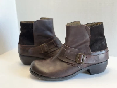 FLY LONDON Mujer Marrón Cuero Envejecido Gamuza Botines Moto Arnés Talla 40/9.5 Foto 1 de 4