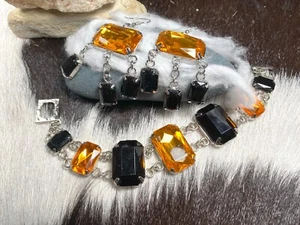 Woman Bracelet Brown Black Bling Toggle Bracelet Earring set Brown Black Flashy - Picture 1 of 9