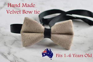 Baby Kids Boy Mink Pavilion Beige Velvet Leather Bowtie Bow Tie 1 to 6 Years Old - Picture 1 of 5