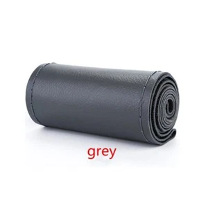 Gray 15"/38cm Soft Leather DIY Car Auto Steering Wheel Cover With Needles+Thread - Picture 1 of 7