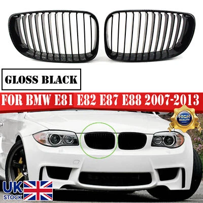 For BMW 1 SERIES E81 E82 E87 E88 LCI FRONT KIDNEY GRILLE GRILL GLOSS BLACK 08-13 - Image 1 of 4