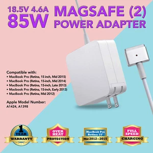 85W Power Supply AC Adapter Charger For Apple Macbook Pro 15" A1436 A1465 A1398 - Picture 1 of 7