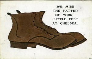 PRINTED COMIC POSTCARD "THE PATTER OF YOUR LITTLE FEET AT CHELSEA", MIDDLESEX - Picture 1 of 2