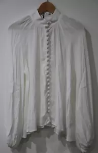 NEW Sheike Button Up Shirt Size 10 White Flowy Sheer Lantern Sleeve Mock Neck - Picture 1 of 11