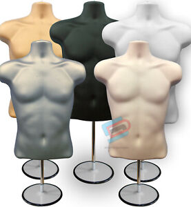 MALE MANNEQUIN FREESTANDING 3QTR BODY FORM TOP TABLE WITH ROUND STAND