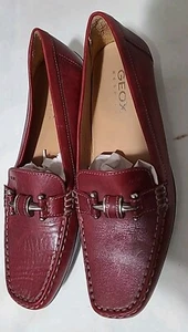 GEOX WOMEN RESPIRA DRIVING LOAFERS SHOE BURGUNDY LEATHER 07330B 40 or US 10 81A - Picture 1 of 19