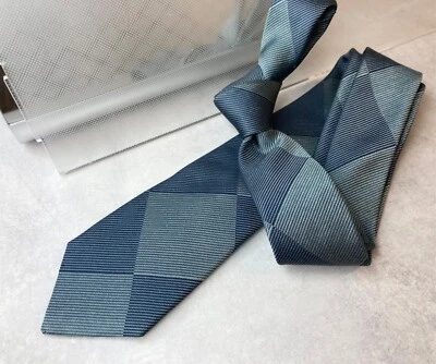 EMPORIO ARMANI: Skinny Bluish-Green Harlequin Silk Tie / Italy [marni - zegna] - Image 1 of 4