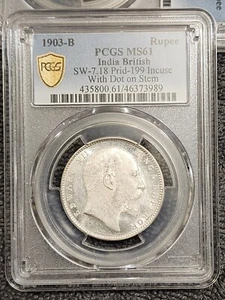1904 B INDIA RUPEE INCUSE WITH DOT ON STEM PCGS MS61 - Picture 1 of 2