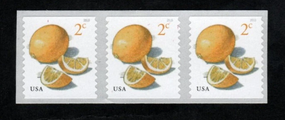 SCOTT #5256 FRUIT-MEYER LEMONS, 2 CENT COIL,  STRIP OF 3 ,  2018, MINT CONDITION - Image 1 of 1
