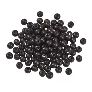 300 pcs Round Black Dyed Wood Loose Beads For Jewelry Making 8x7mm Hole 3mm - Picture 1 of 9