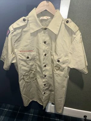 Boy Scout BSA UNIFORM SHIRT Mens  Medium Short Sleeve Tan K56 - Image 1 of 4