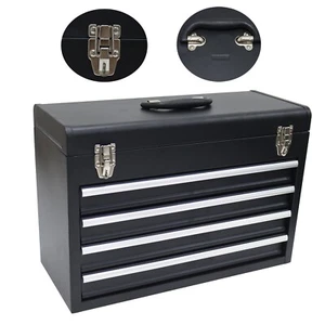 4 Drawers Black Tool Box with Locking Clasp And Handle Folding Open Sheet Iron - Picture 1 of 21